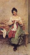 Eugene de Blaas THe Seamstress Spain oil painting artist